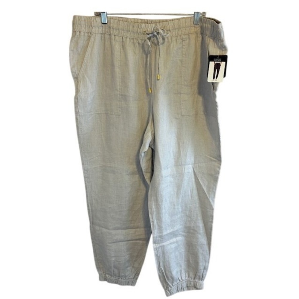 NWT Company Ellen Tracy Women's Silver Cloud Linen Beige Pull On Cargo Pants XXL